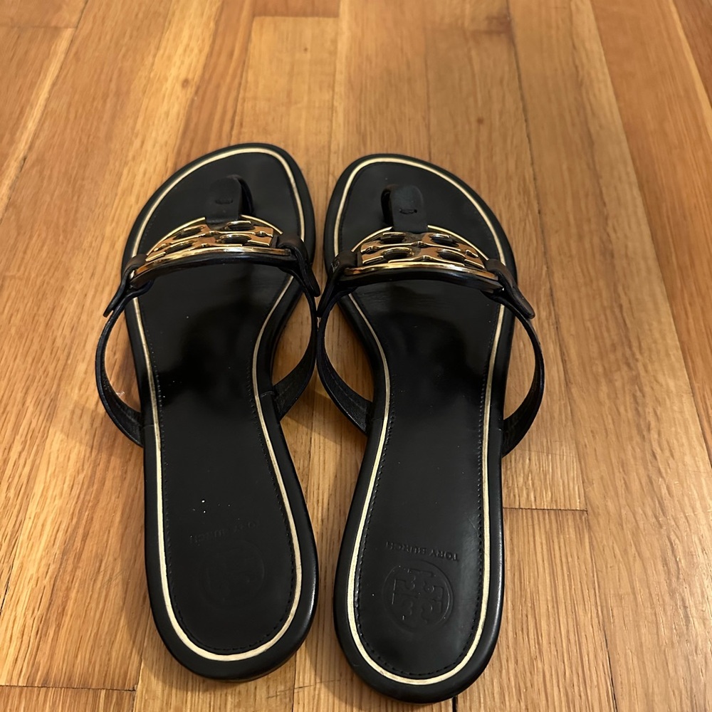 Tory Burch Black and Gold Sandals Sleek Design